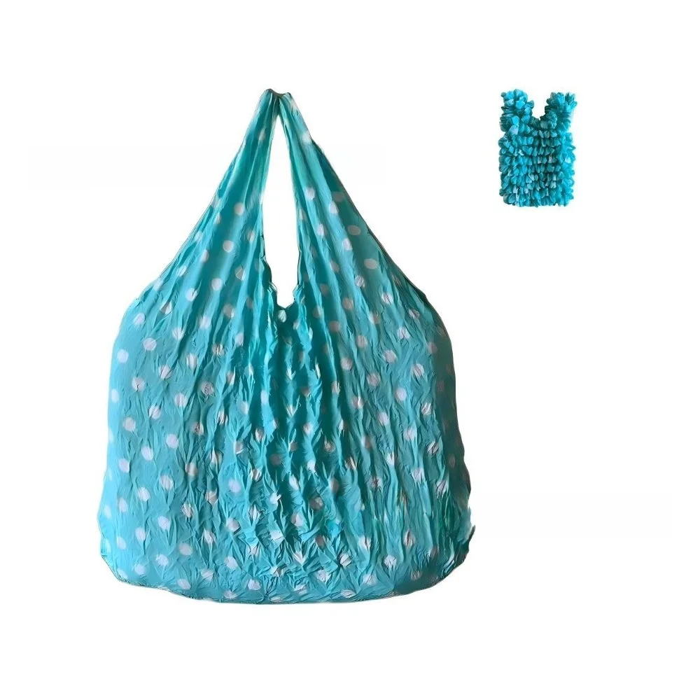 Large Capacity Stretch Shopping Bag Bubble Pleated Polka Dot Tote Shoulder Bag 1PC Magic Stretch Elastic Handbag For Shopping