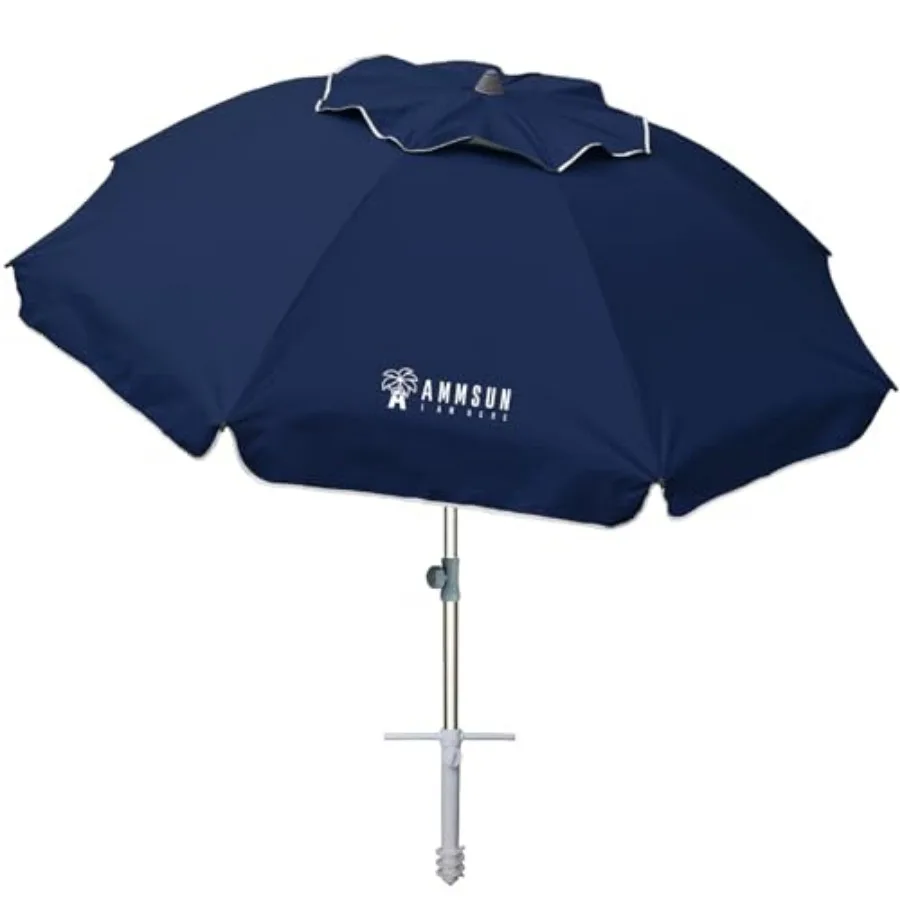 

7Feet Beach Umbrella with Sand Anchor Sand Screw, Tilt, Windproof, Sun Protection, UPF 50+ Silver Coating Inside and Telescopin