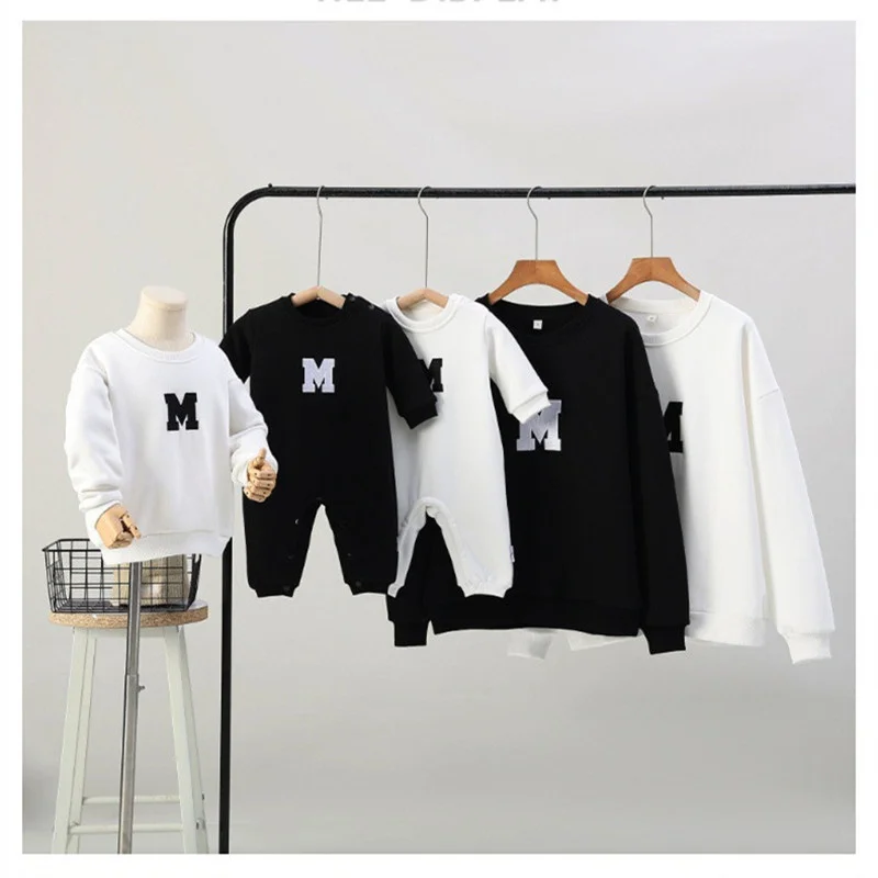 Family Matching Clothes Winter Spring Sweater Embroidery Letter M Mother Daughter Son Long-sleeved Shirt Baby Boy Girl Clothes