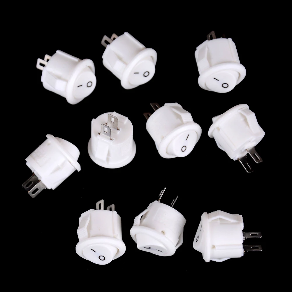 10Pcs/set 16mm Diameter Small Round White Boat Rocker Switches Mini 2 Pin ON-OFF Rocker Switch 3A/250V