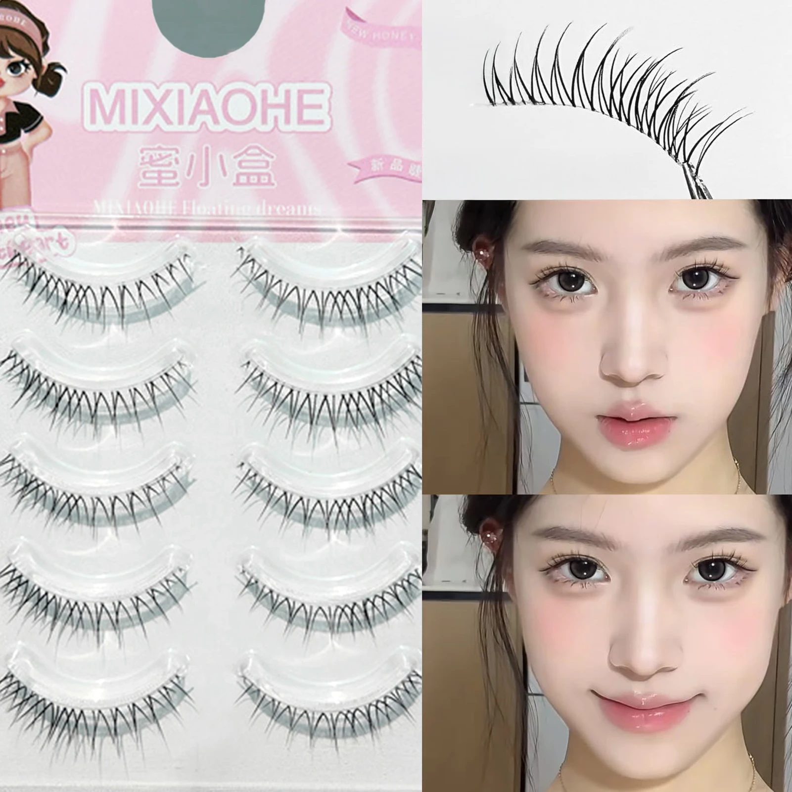 5pairs Natural False Eyelashes Thin Band Hand Made Short Lighter Eyelash Cosplay Korean Fashion Wispy Extension Makeup Tools