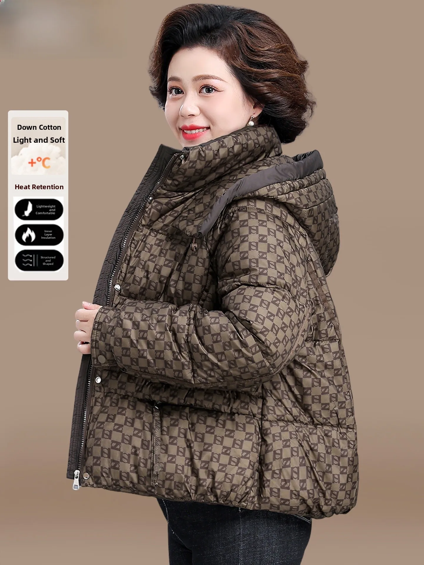 

Модная зимняя теплая куртка больших размеров из хлопка для женщин среднего возраста, с ретро-цветочным узором