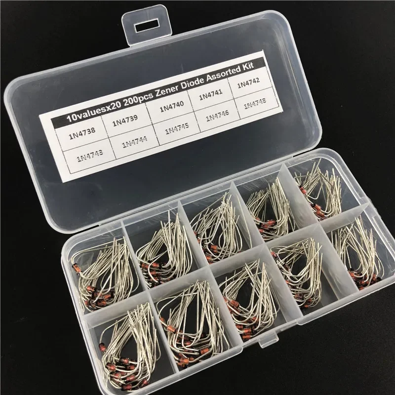 10Values x20 200pcs Zener Diode Assortment Electronic kit 1N4738~1N4748 1W DO-41 With storage Box