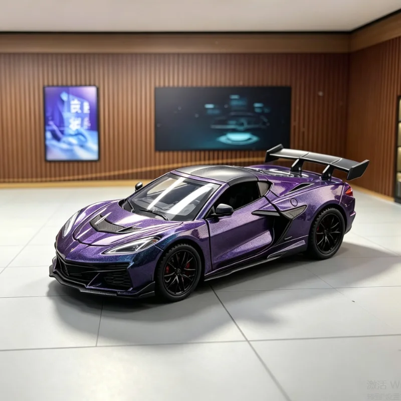 Stylish C8 ZR1X convertible alloy replica 1:32 sleek roadster body stereo sound light pull back elegant cabinet decorative model