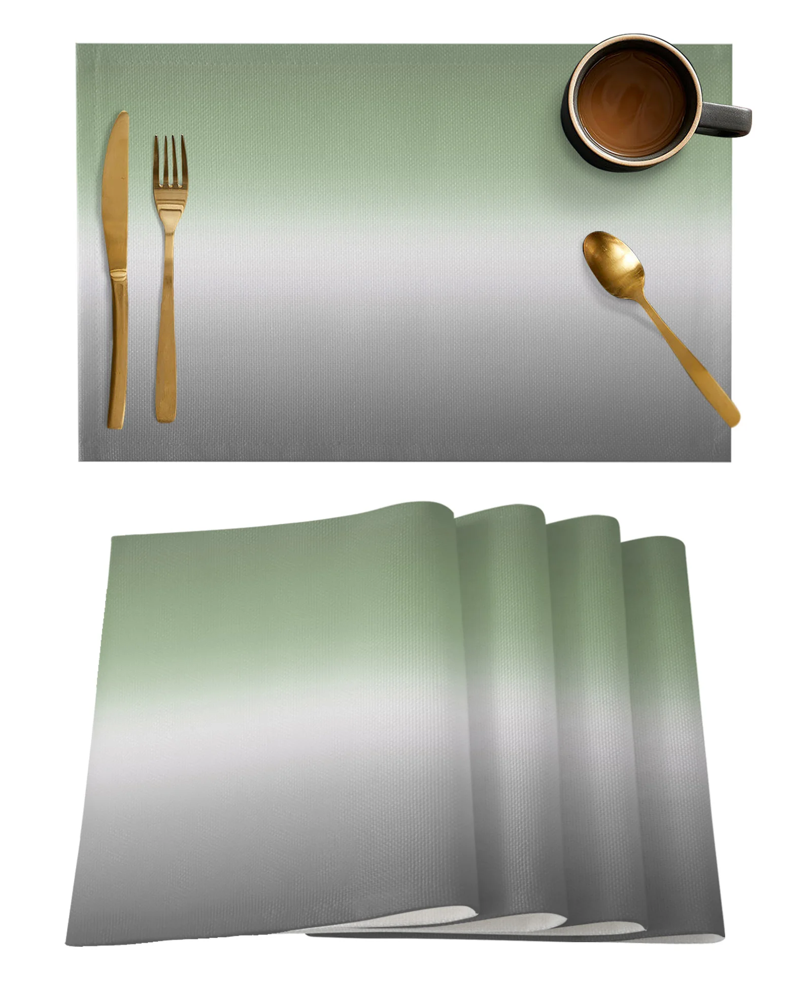 Sage Green Gray Gradient Table Runners For Dining Room Tablecloth 4/6 Pcs Placemats Table Cover