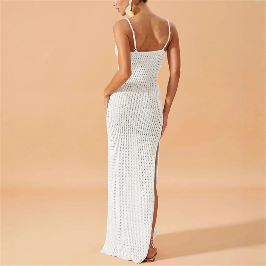 V-Ausschnitt, ärmellos, mit Ausschnitten, gehäkelt, gestrickt, Tunika, Strandkleid, Strandmode, Damen, V7212 – Detail 16