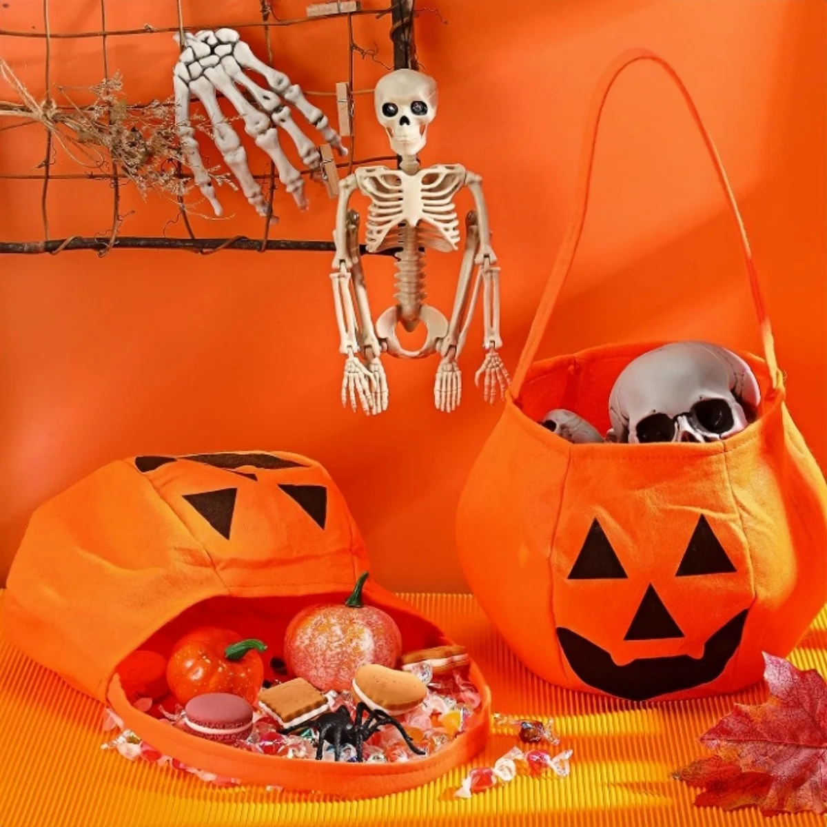 

5pcs 10cs Halloween Pumpkin Candy Bags Non Woven Buckets Trick or Treat Holder Handbag Basket Party Favor Holders for Kids