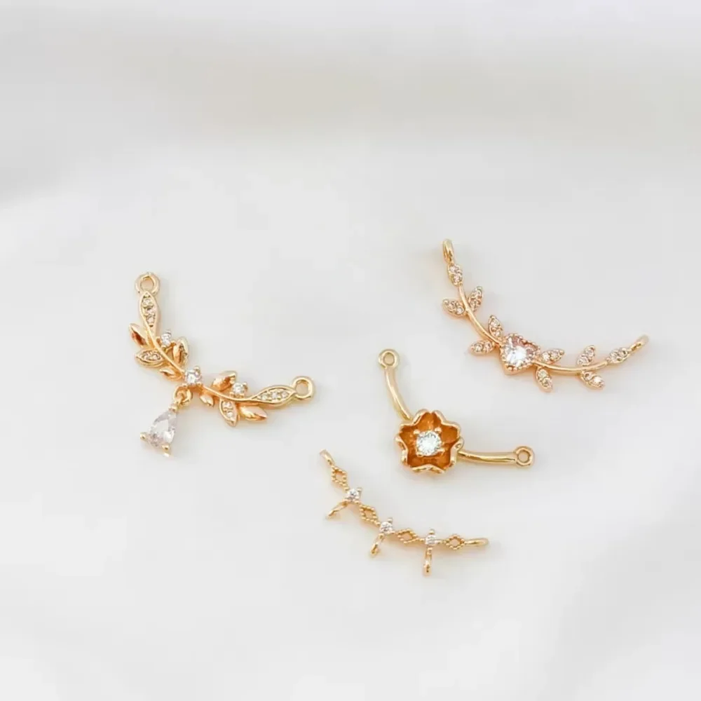 

14K Gold-plated Zircon Flower Heart-shaped Branch Linked Pendant Bracelet DIY Accessory