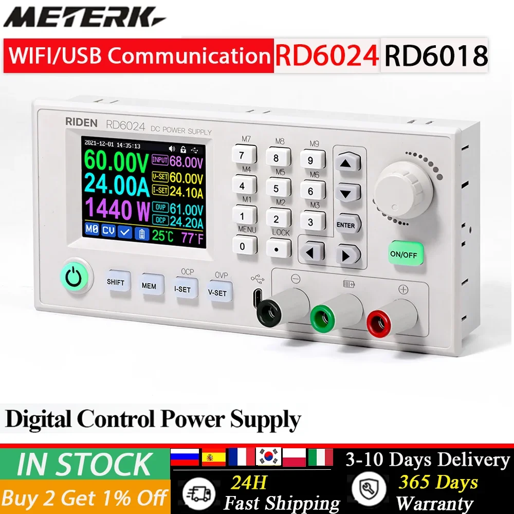 RD6024 RD6018 60V 24A USB Color Display Screen DC Adjustable Step Down Voltage Bench Power Supply Buck Converter Data Storage