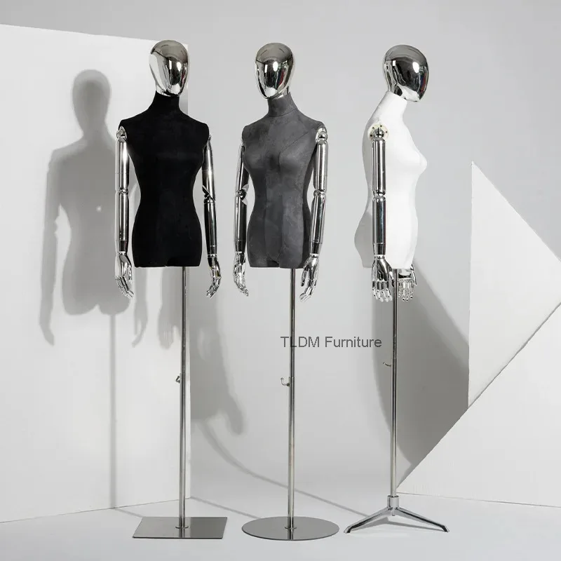 

Stand Korean Style Full-body High-end Clothing Form Store Mannequin Dress Prop Female Suede Half-body Human Display Stand FYMQ