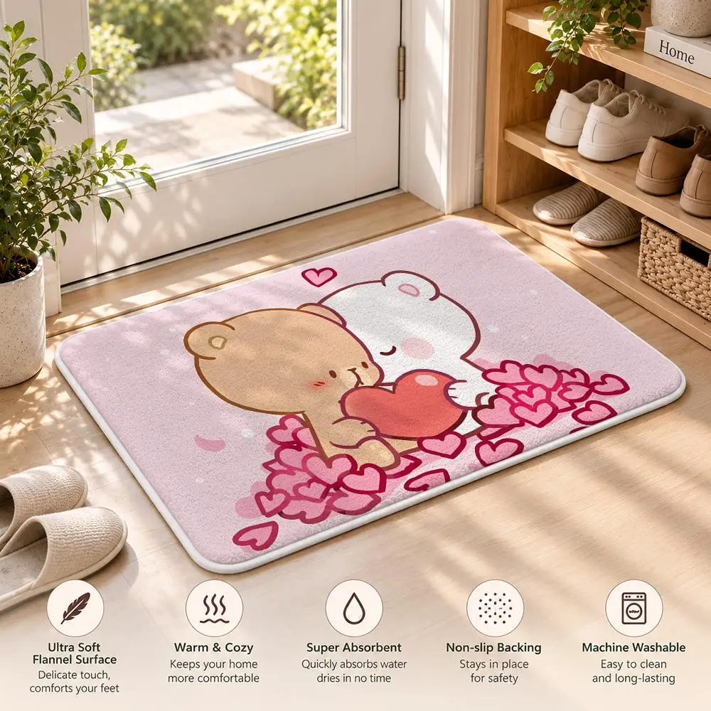 M-Milk And M-Mocha Bear Floor Mat Flannel Rug Soft Non Slip Washable Door Mat For Bathroom Bedroom Kitchen Home Decor