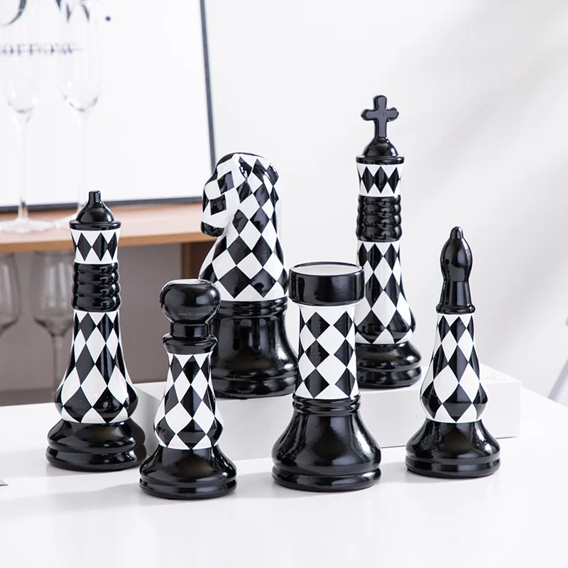Simple European Ceramic black-and-white grid chess ornaments creative soft decoration home accessories model room white black