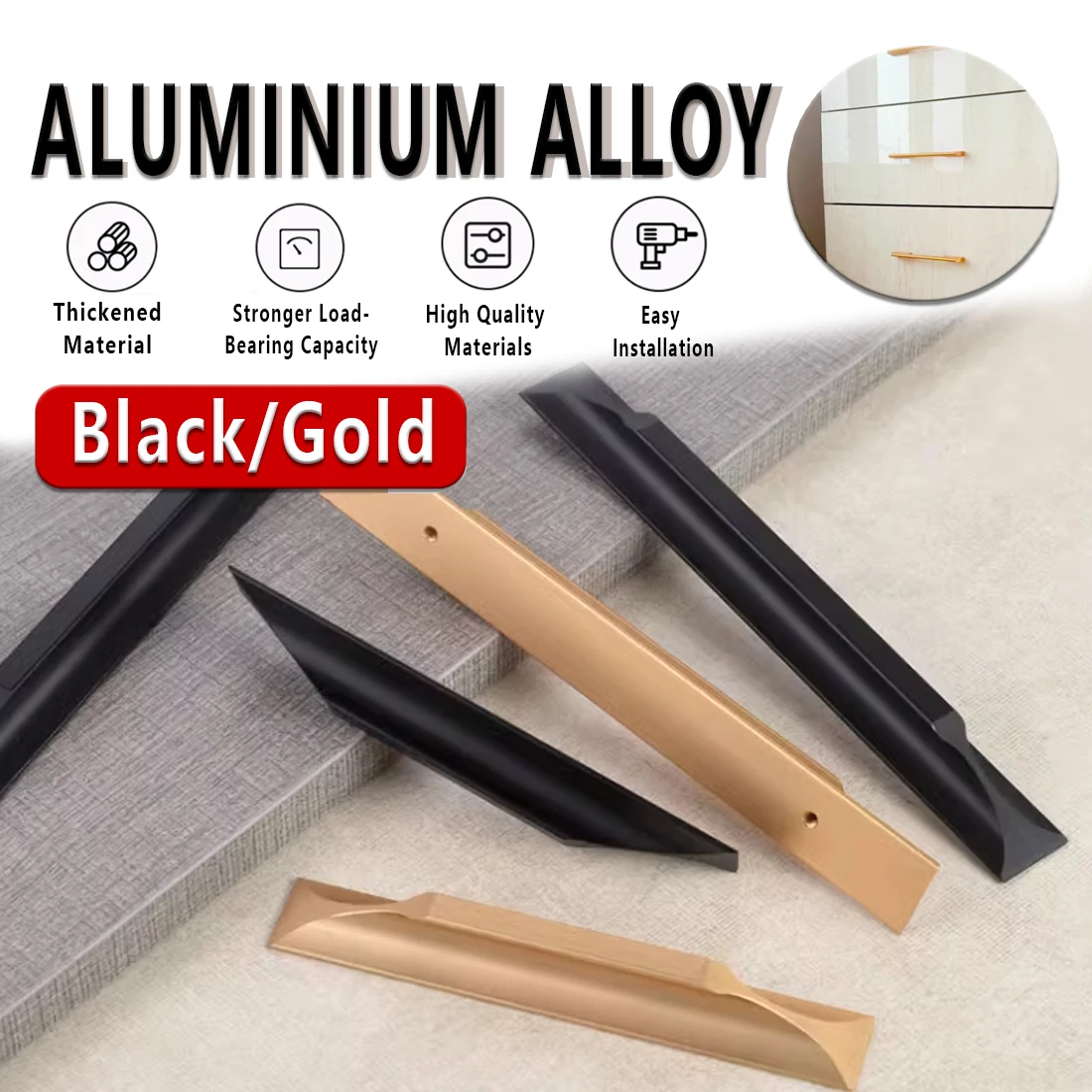 

Furniture Handle Hardware American Style Black Cabinet Handles Gold Solid Aluminum Alloy Kitchen Cupboard Pulls Drawer Knobs