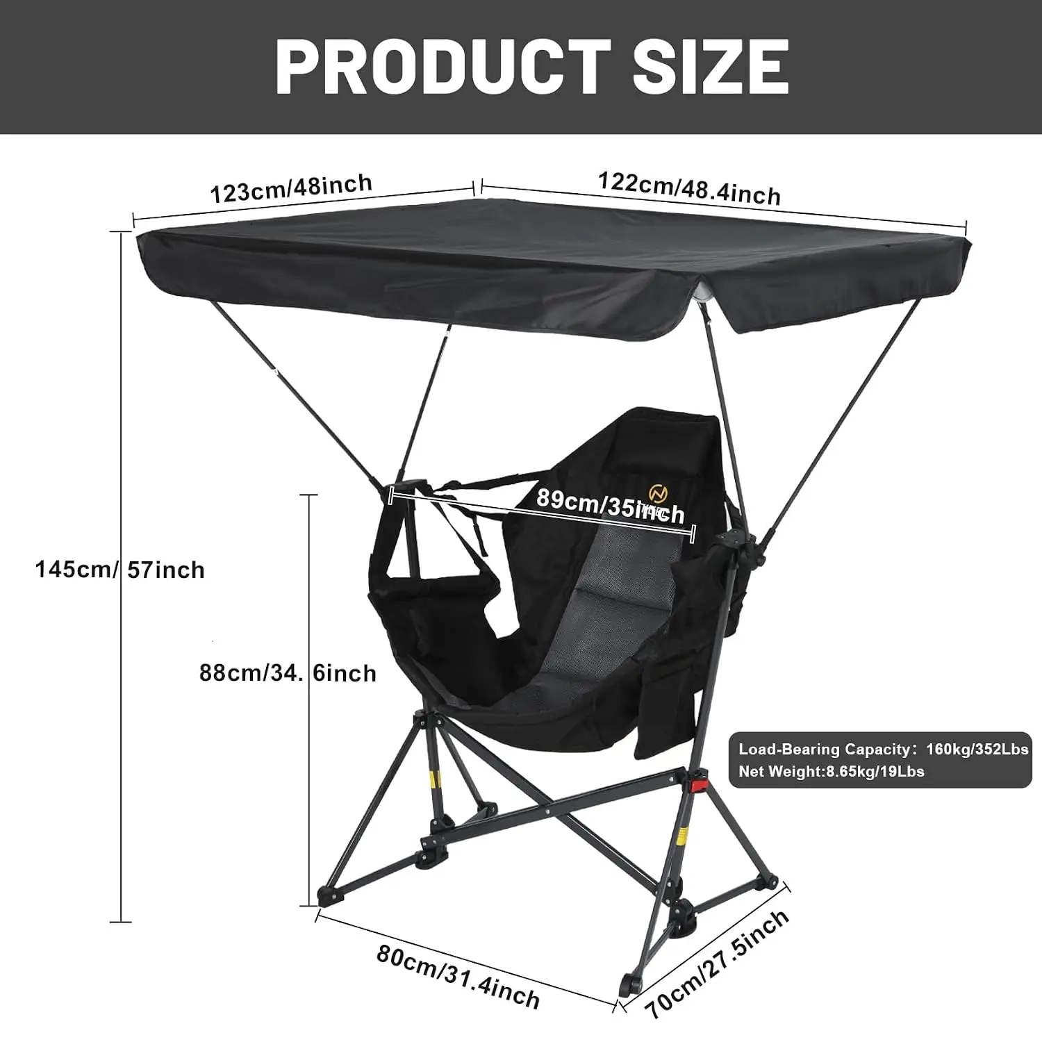 Camping Chair With Sun shade, cup holder, carry bag, for picnic, camping, patio, backyard, outdoor