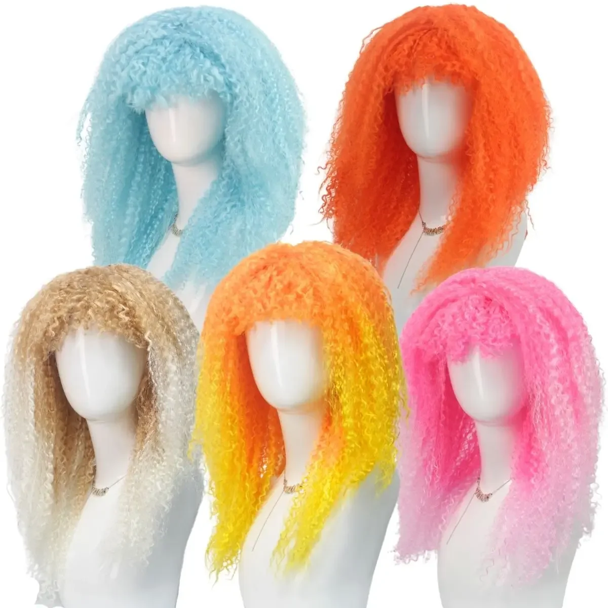 A colorful short hair and fluffy curly hair set made of synthetic fibers, featuring Christmas, Halloween and Thanksgiving themes