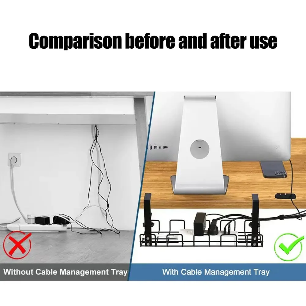 Cable Management Box Under Desk Cable Organizer Storage Shelf Desk Wire Management Cable Tray Under Desk No Drill Metal Rack For