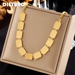 DIEYURO 316L Stainless Steel Geometric Square Pendant Necklace For Women Fashion Girls Gold Color Flat Snake Chain Jewelry Gifts