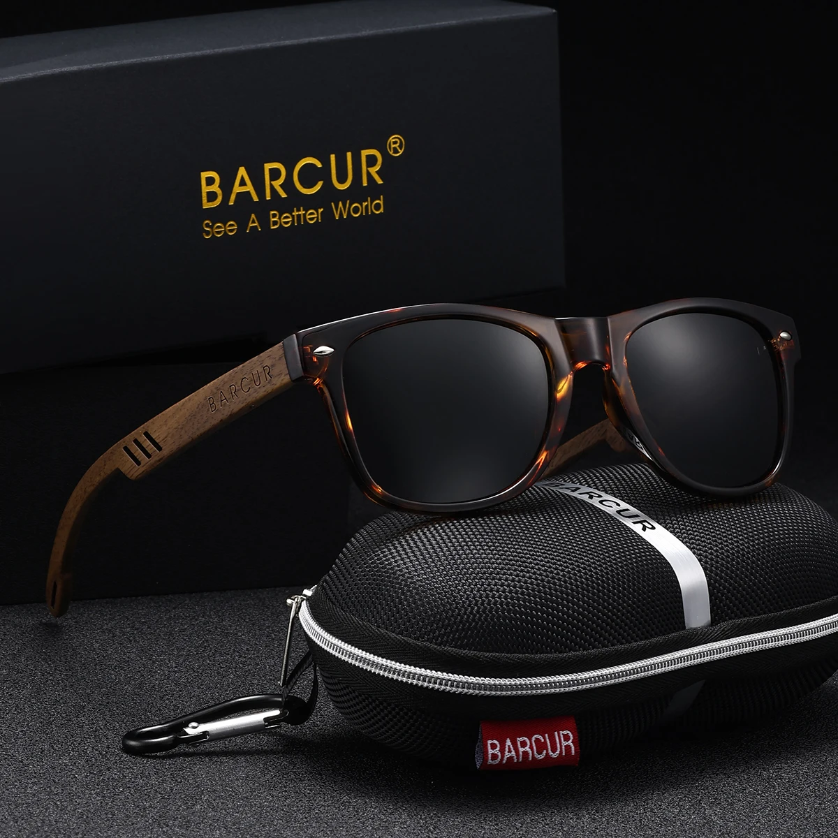 BARCUR 1 قطعة نظارات شمسية عصرية للنساء بعدسات مستقطبة خشبية خفيفة الوزن مرآة للقدم أثناء السفر تحقق من الملحقات اليومية نظارات رجالية