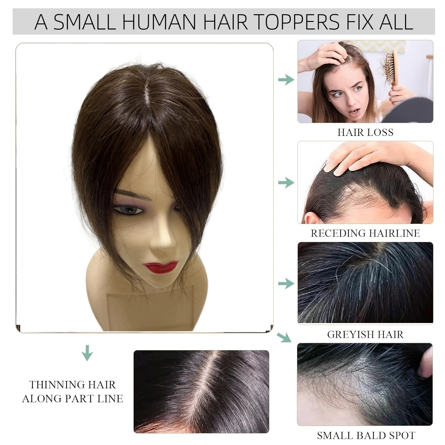 25cm clipe em natural cabelo humano topper para mulheres franja peças de cabelo parte média peruca brasileira adicionar volume do cabelo