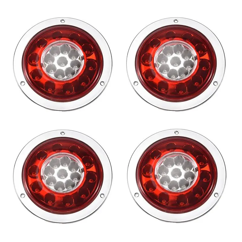 

Top!-4 Pack Round 19 Led Rear Stop Light Tail Brake Turn Signal Lamp Trailer Truck Van