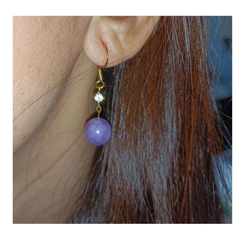 1Pair Natural Jade Earring Noble Purple Bead 10mm Eardrop Ear Pendant 925 Silver 18K Gold-plated Hook Women Girls Jewelry Gifts