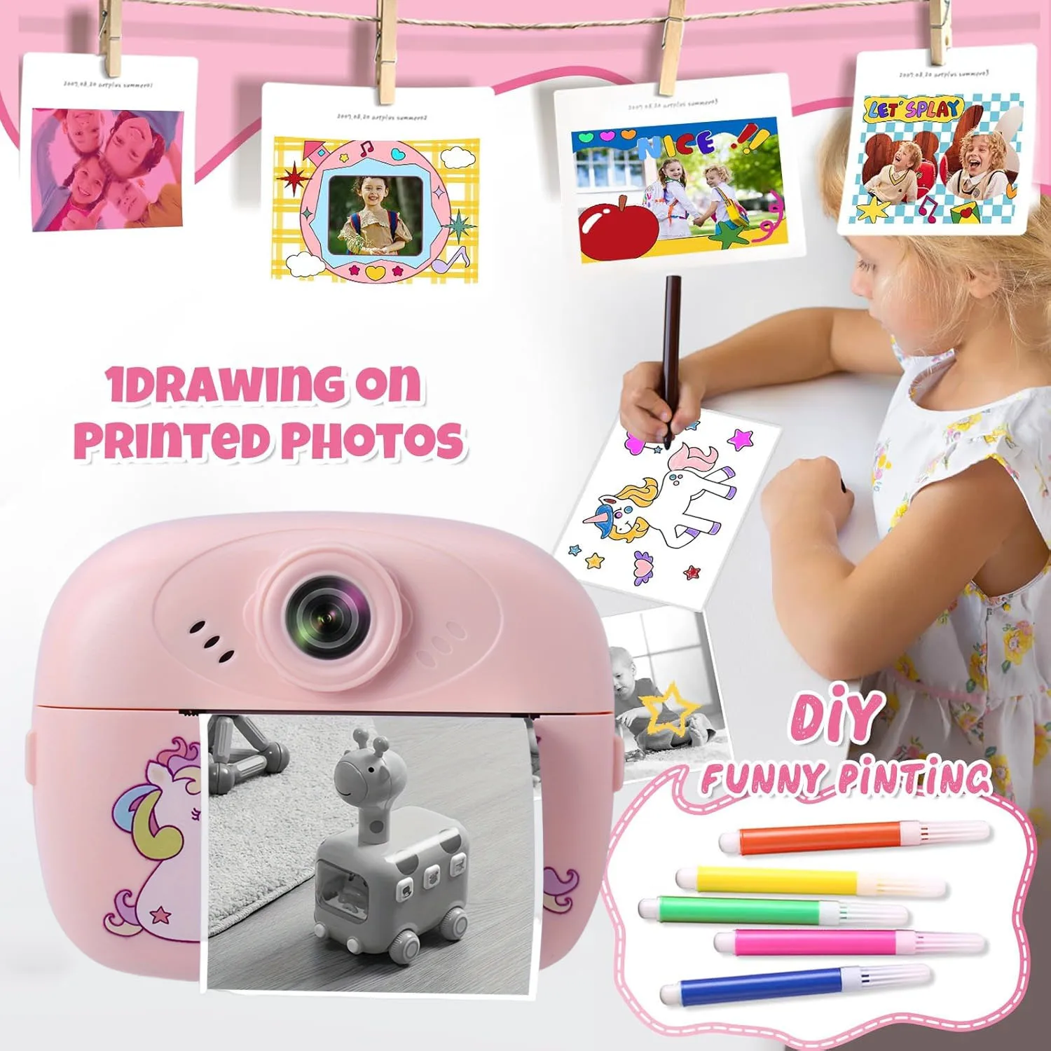 Câmera Digital Instantânea para Crianças, Câmeras para Idades de 3 a 12 Anos, Câmera para Meninas e Meninos, Presentes