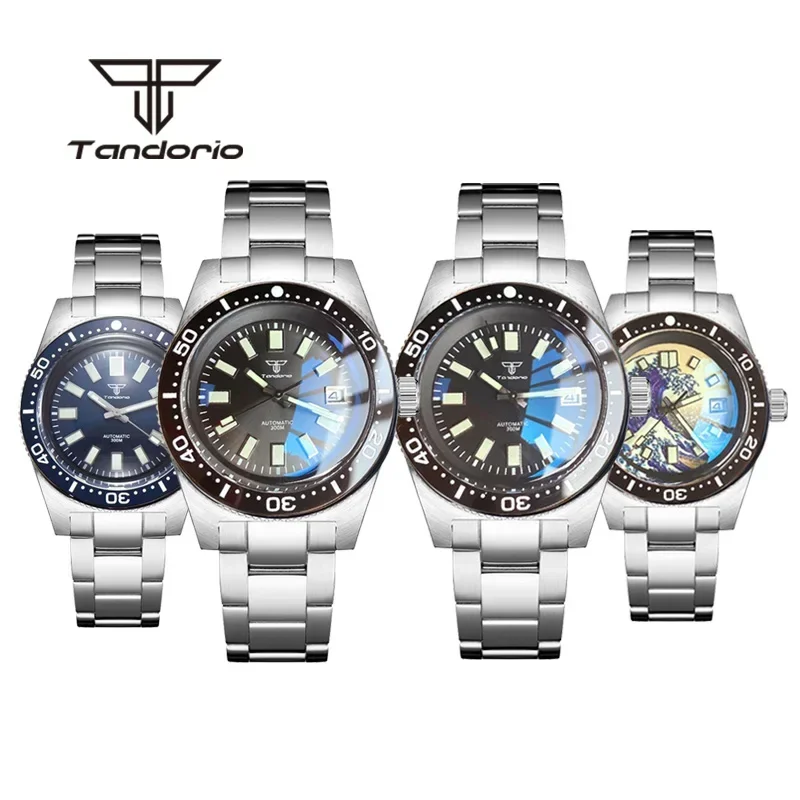 Tandorio 300M 41mm 62mas Automatische Männer Armbanduhr NH35A PT5000 Gewölbtem AR Sapphire Kristall Rotierenden Lünette Datum Gummi/stahl Band