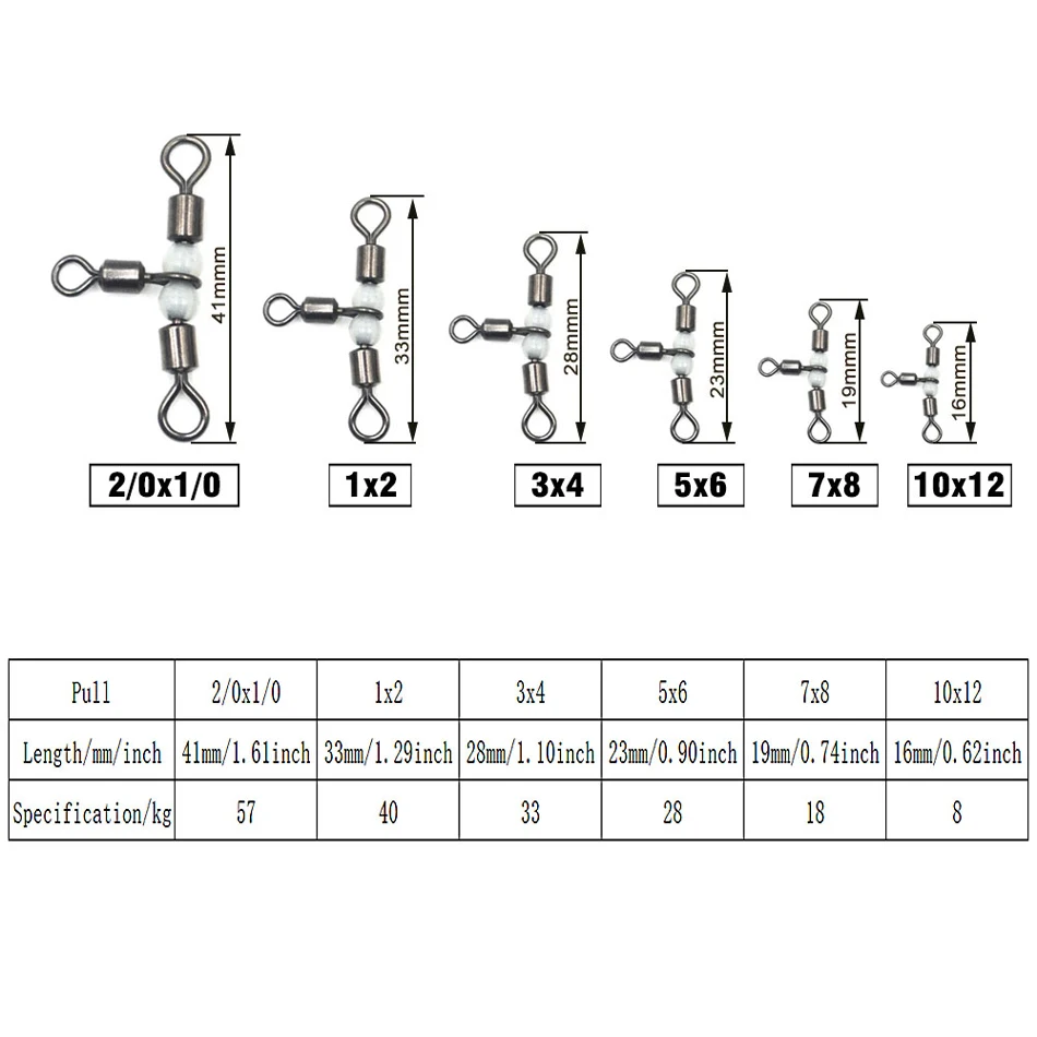 MNFT 25 Stück Edelstahl T-Turn 3-Wege-Angelverbinder, rollender Wirbel, Angelzubehör-Verbinder, leuchtende Perlen, locken Fische an – Detail 2