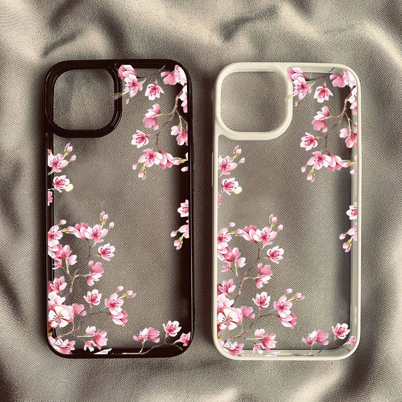 Pink Magnolia Flower Phone Case For iPhone 15 14 17 Pro 13 12Mini 11 XR Max X 16 8Plus Plum Blossom Shockproof Clear Hard Cover - náhled 2