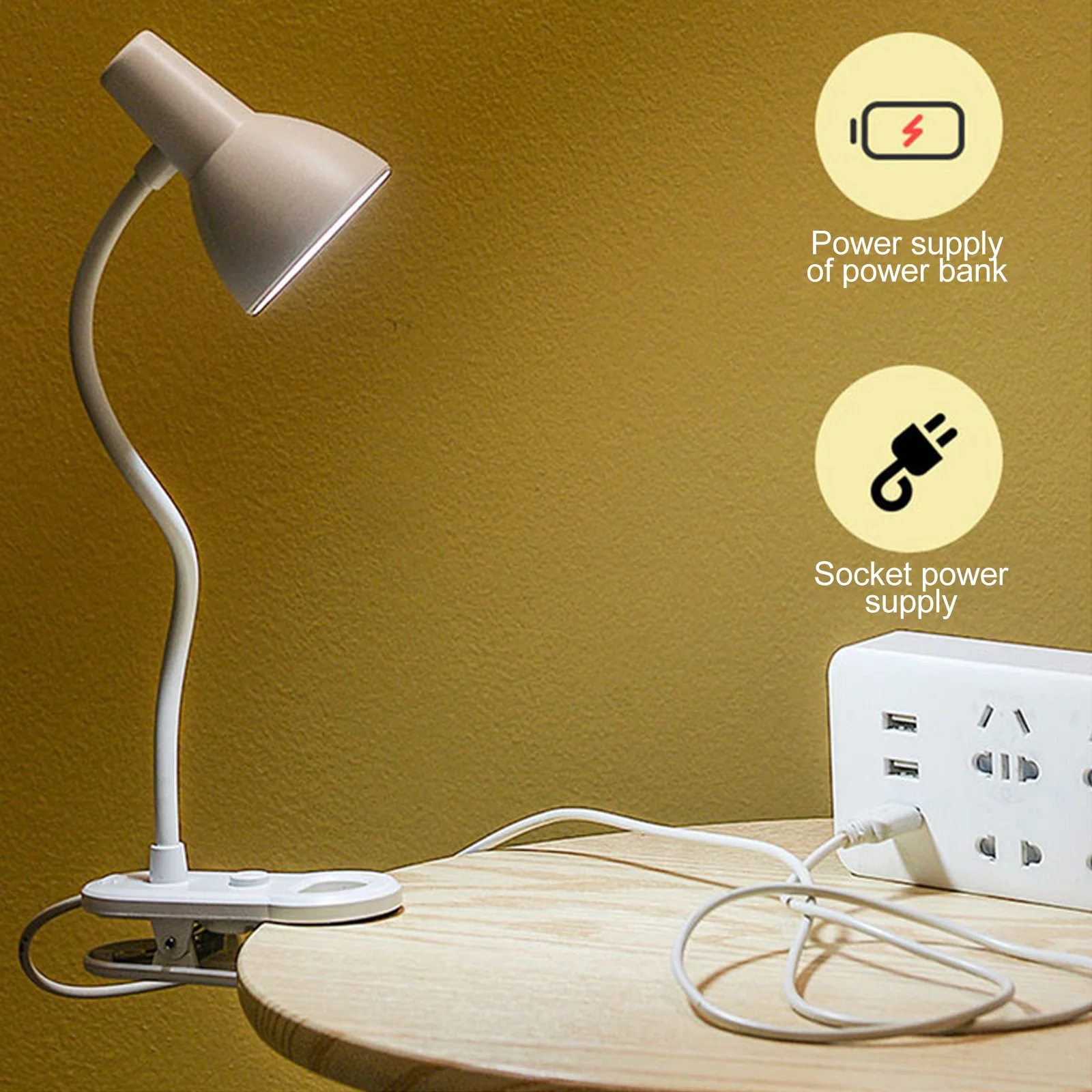 

1Pcs USB Clip Lamp Night Reading Light for Dorm Student Study Desk LED Bedside Lamp Eye Protection Light