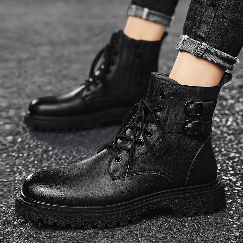 

Высокие ботинки большого размера, мужские 45, осенне-зимние новые ботинки средней высоты на молнии из натуральной кожи, повседневные ботинки Fce, увеличивающие рост...