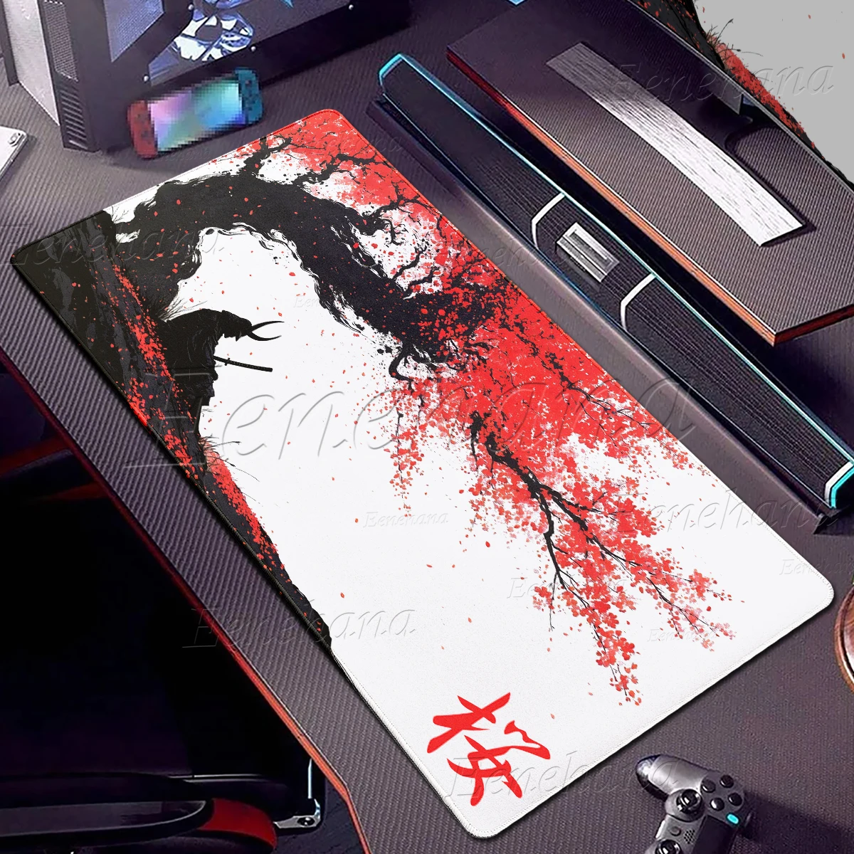 Samurai Anime Mousepad Sakura Landscape Desk Mat Black White Gamer Keyboard Large Mouse Pad PC Accessories Gaming Laptop Carpet