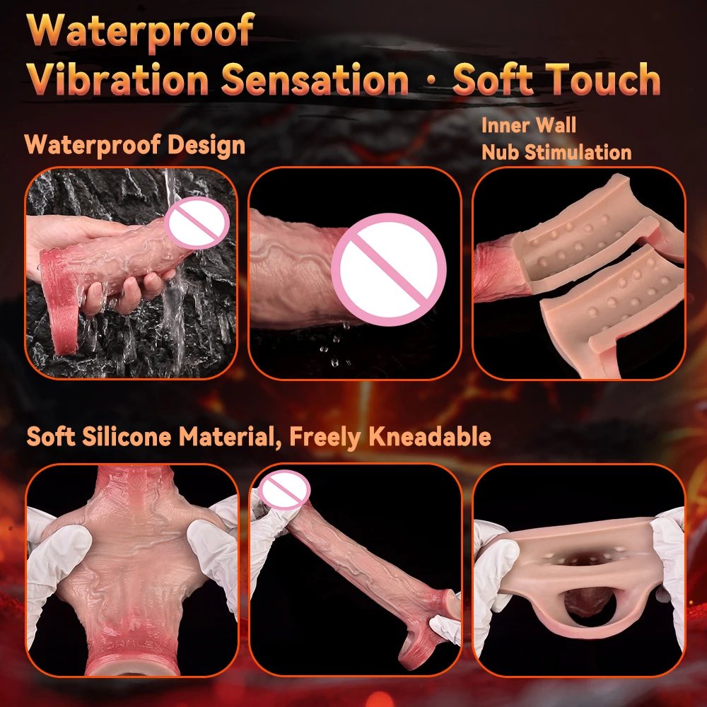 LICKER واقعية الجلد اللمس القضيب كم سيليكون لينة غطاء الديك الاهتزاز ديك غمد تأخير القذف لعبة الجنس مثير الكبار الرجال