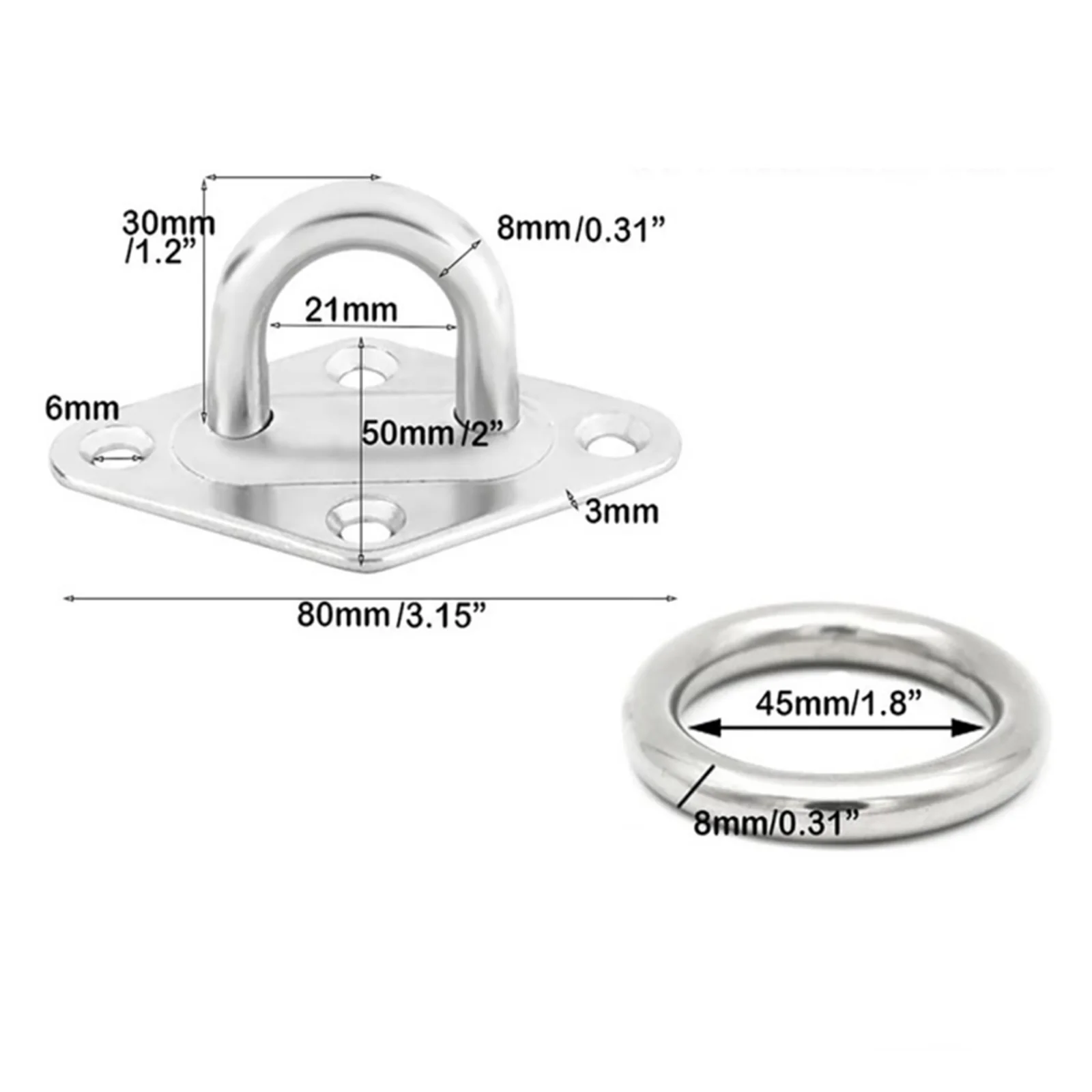 Marine Deck Hardware Eye Plate with Ring Polished Stainless Steel Ceiling Anchor for Training Strap Hammock Boat