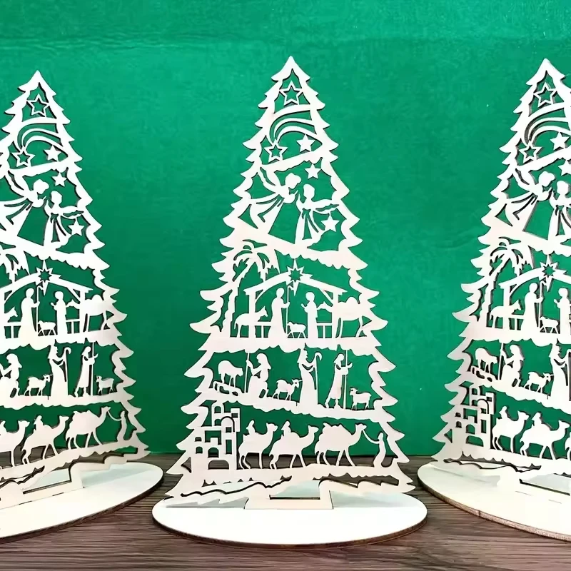 Modelo de madera personalizable, adorno de escritorio para Navidad, regalo creativo para la familia con soporte, decoración de ambiente personalizada
