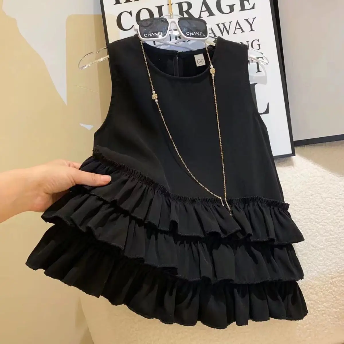 

Girls Sleeveless Black Princess Dress 2023 Summer New Children's Baby Tank Skirt A-line Dress Cake Dress