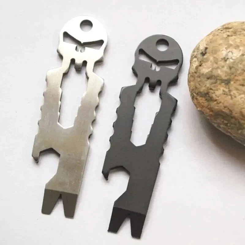 Stainless Steel Tactical EDC Multi-function Skull Keychain Tool Pocket Carry On Outdoor Crowbar Screwdriver view 2