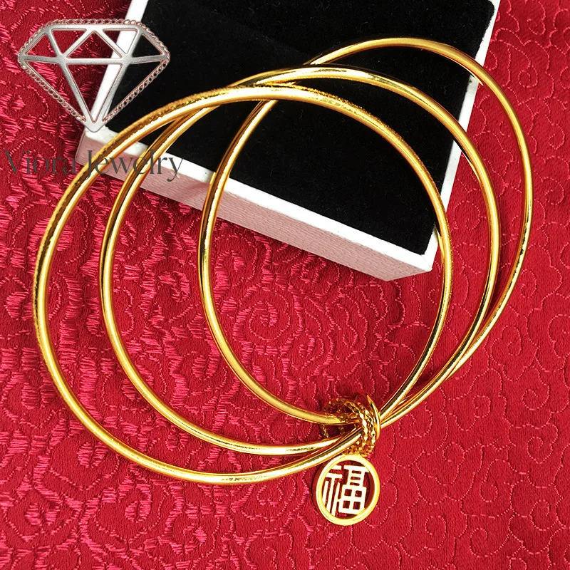 Viora Jewelry Fashion new Sansheng Sanshi Xiaofu brand 24K real gold bracelet 999 jewelry three-ring closed solid bracelet