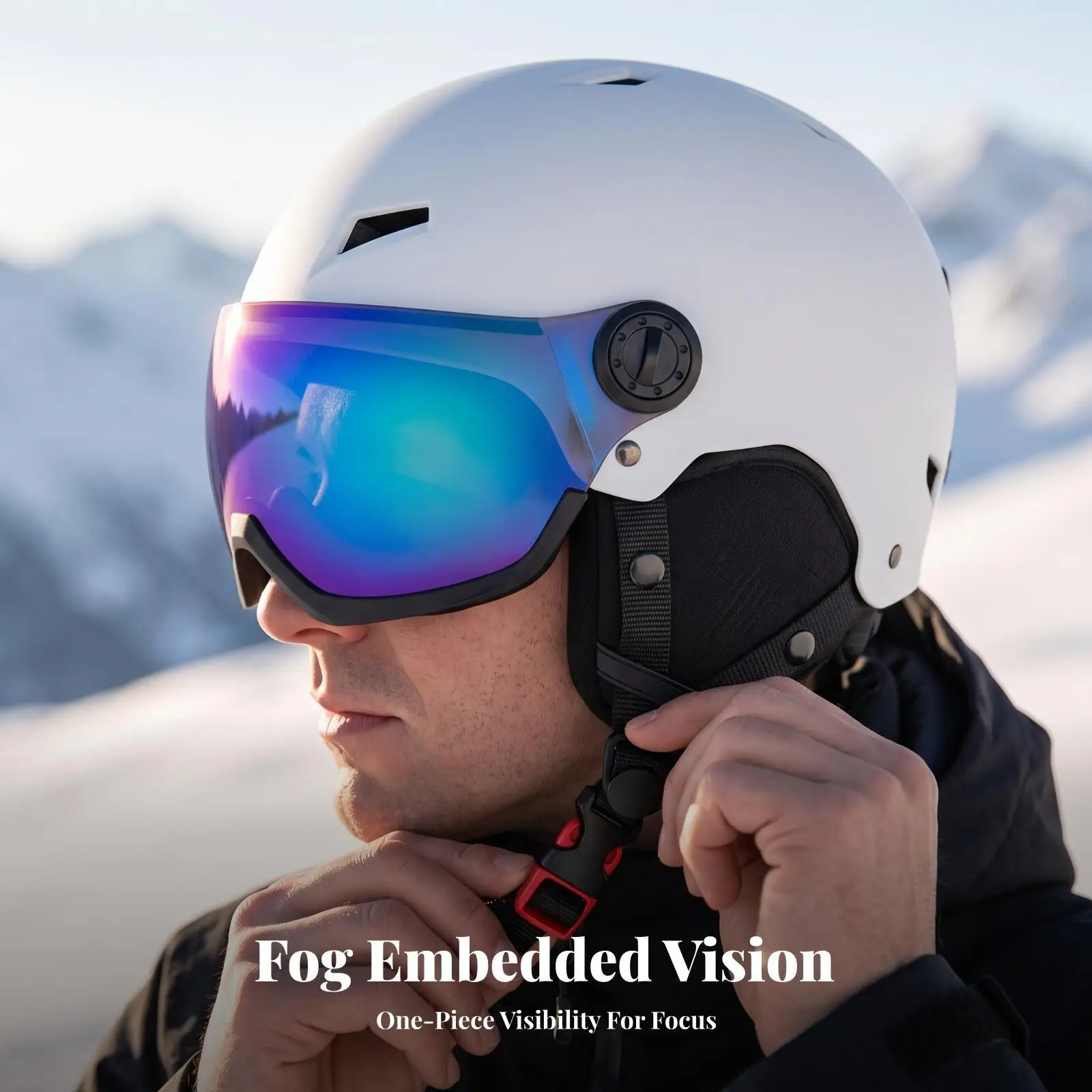 Adult Visor Ski Helmet Snowboard Protector with Rear Dial Hard Shell Impact Resistant Thermal Comfort Liner Gear
