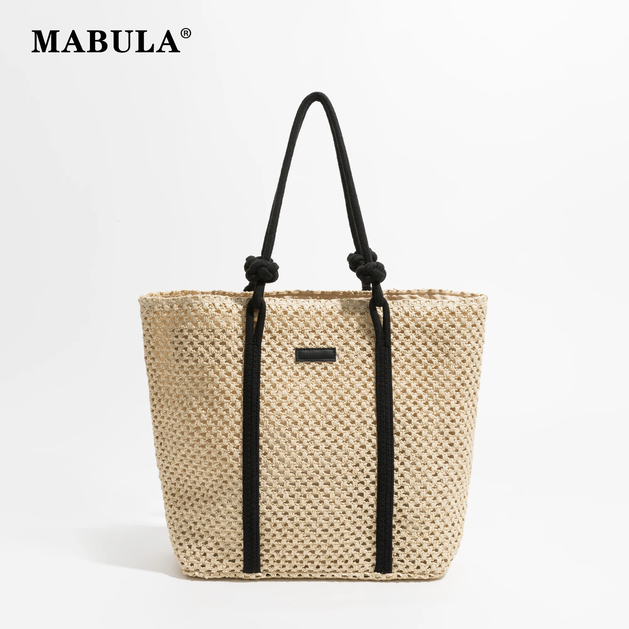 

MABULA Summer Woven Straw Tote Bag Casual Beach Vacation Women Shoulder Bags Large Capacity Female Handbags Solid Color