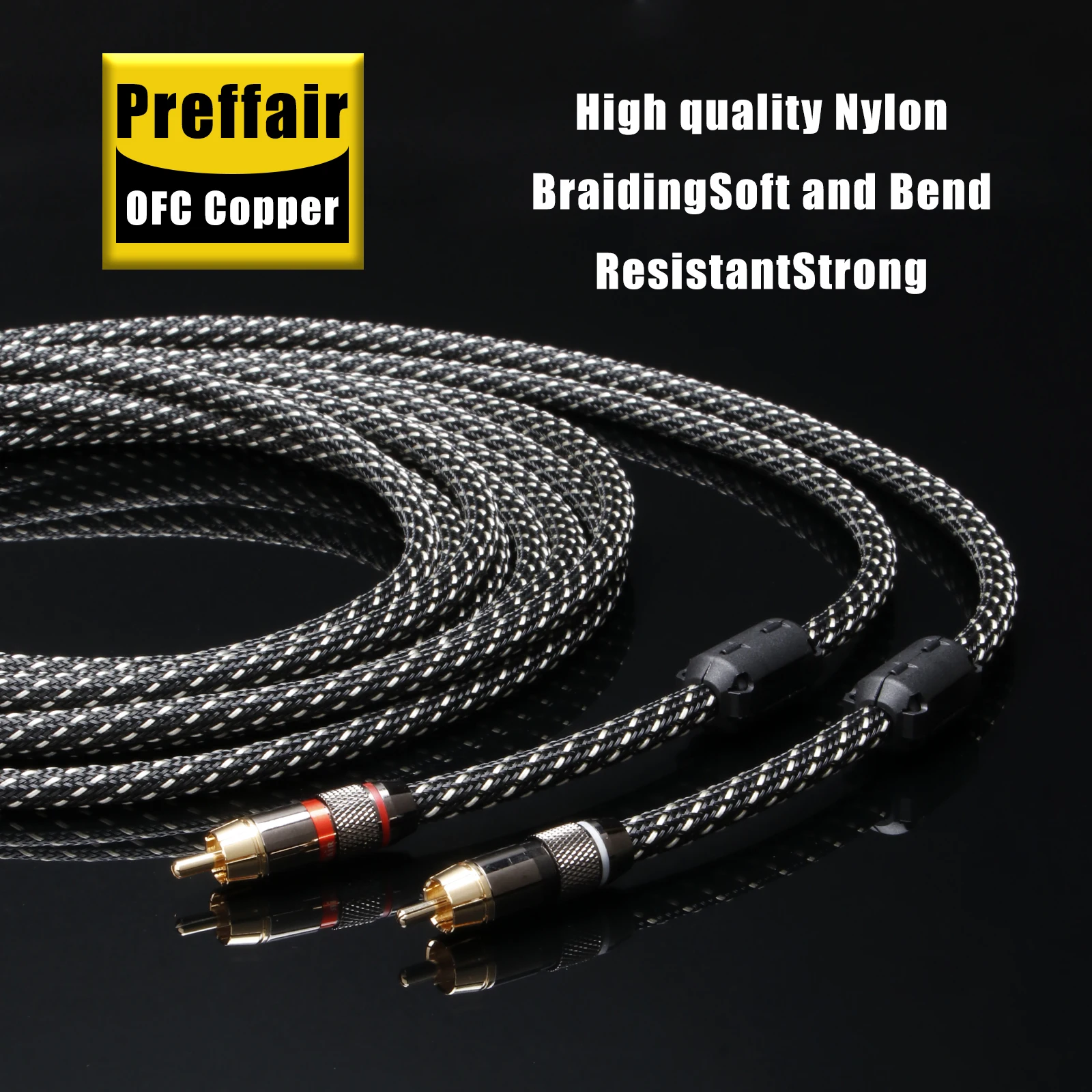 Preffair X401R1733 Interconnect Cable OFC Copper 2RCA Cables Stereo RCA Cable With Gold Plated Brass RCA Plug--1 Pair