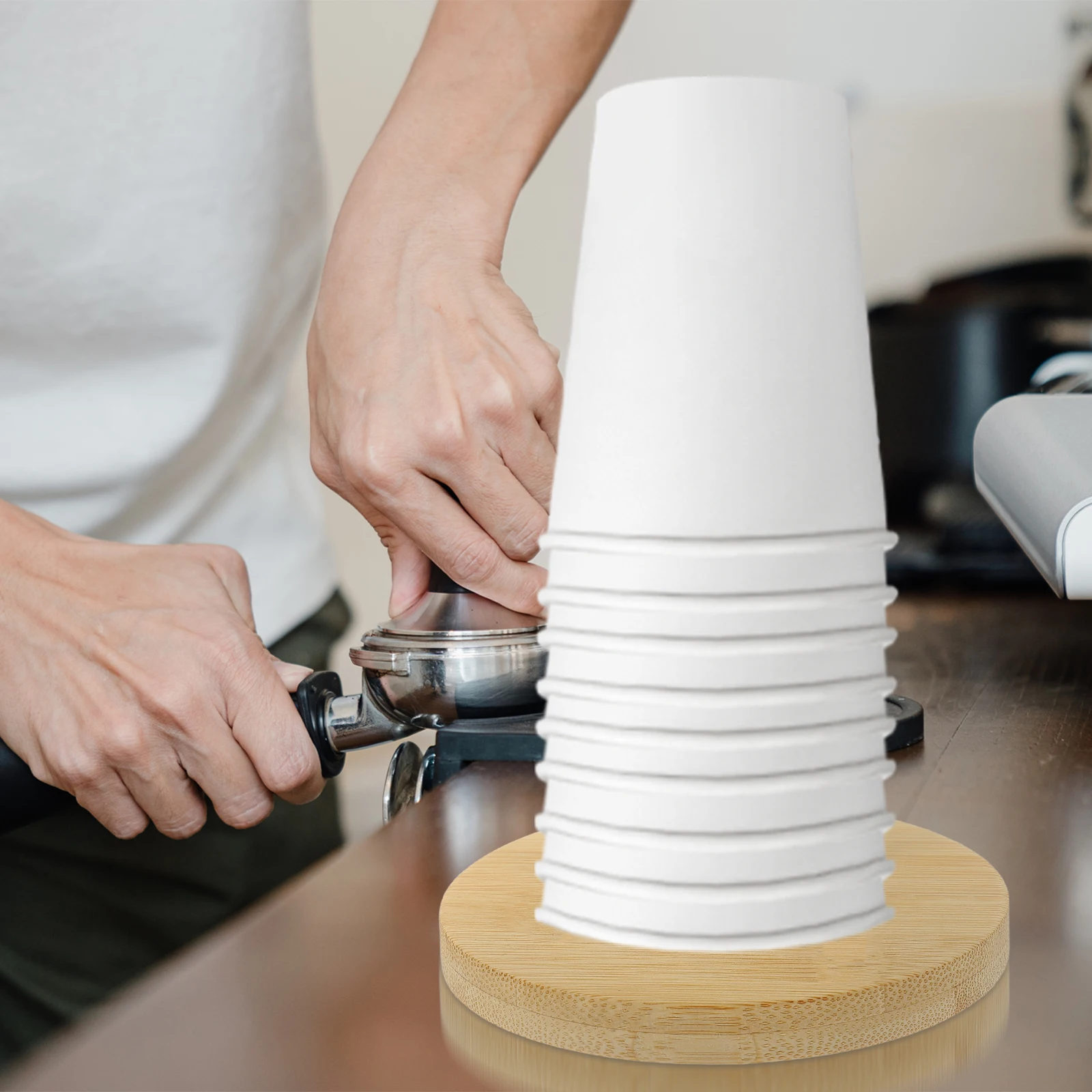 

Wooden Cup Picker Storage Rack Office Paper Organizer Bamboo Countertop Holder Dispenser