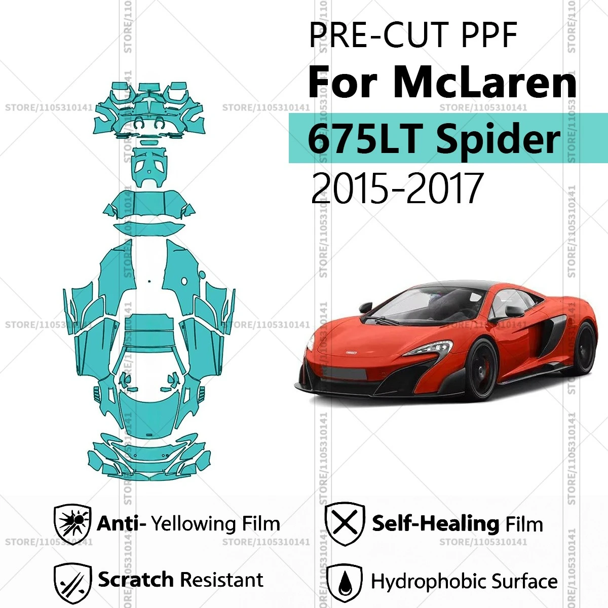 Pre-Cut Paint Protection Film PPF Transparent Car Film Automotive PPF Full Vehicle For McLaren 675LT Spider 2015-2017