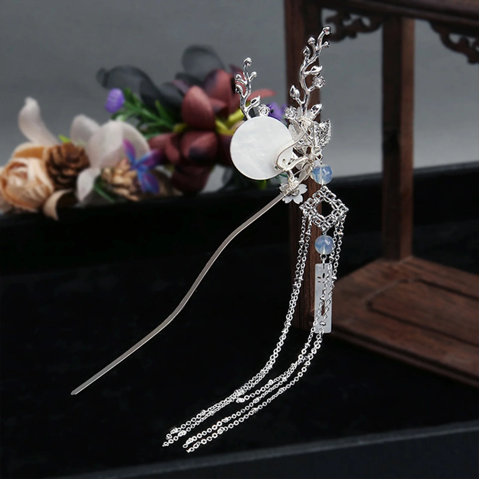 

Women Retro Hair Chopsticks Pin Silver Tassel Prong Updo Chignon Pins for Hair DIY Accessory Hair Styling