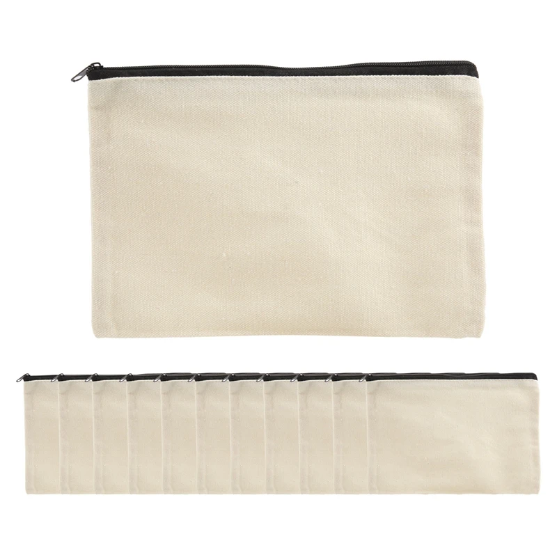 12 Pack Canvas Zipper Bags, Blank DIY Craft Pouches For Travel Cosmetic Makeup Bags, Pencil Case, Party Gift Bags, Coin Cash Pur