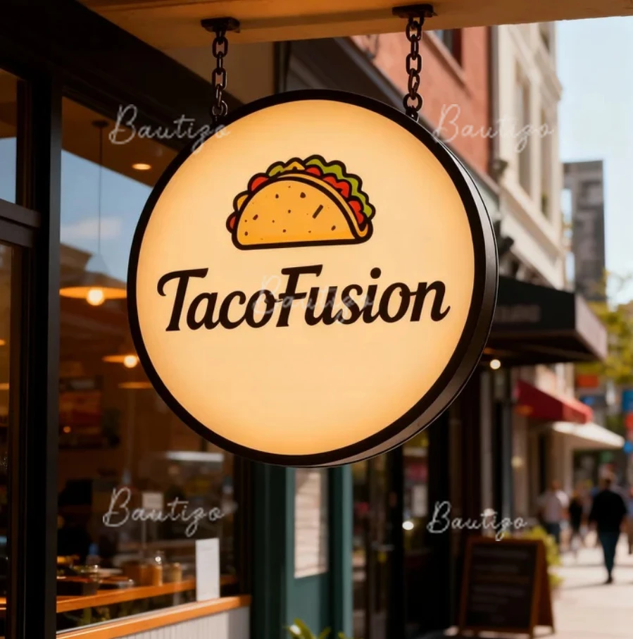 Double Sided Custom Round Exterior Sign and Illuminated Circle Box Blade Light Embossing Logo Signage Door Bussines Cafe Home