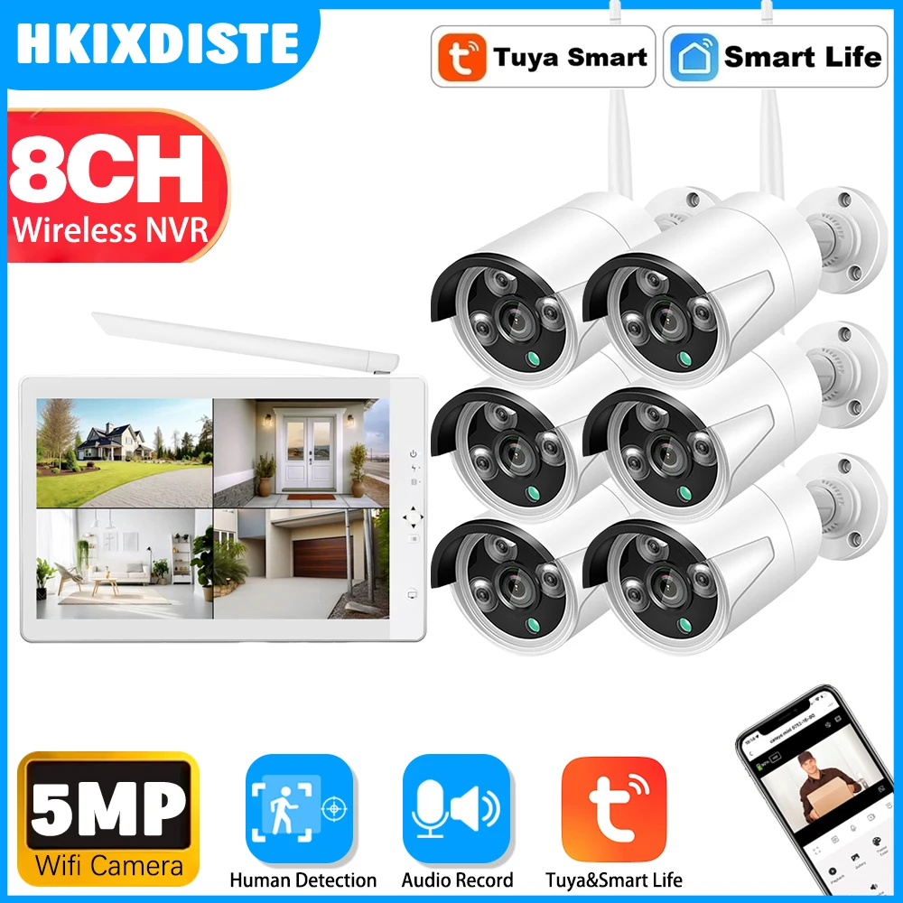 

10.1" Inch Smart Life/Tuya 8CH Wireless CCTV Kit Audio Record Human Detection WiFi NVR Indoor/Outdoor 5MP IP Surveillance System