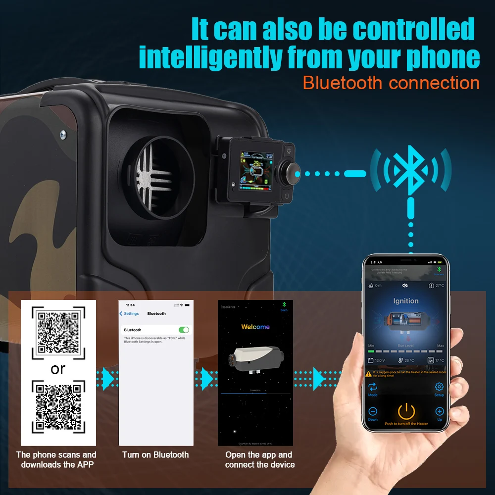 2-8KW Standkachel Bluetooth Voice 12 V/24 V/220 V Aluminium Shell/Plastic Single-Hole Drie-in-een Machine Voor Voertuigmodellen