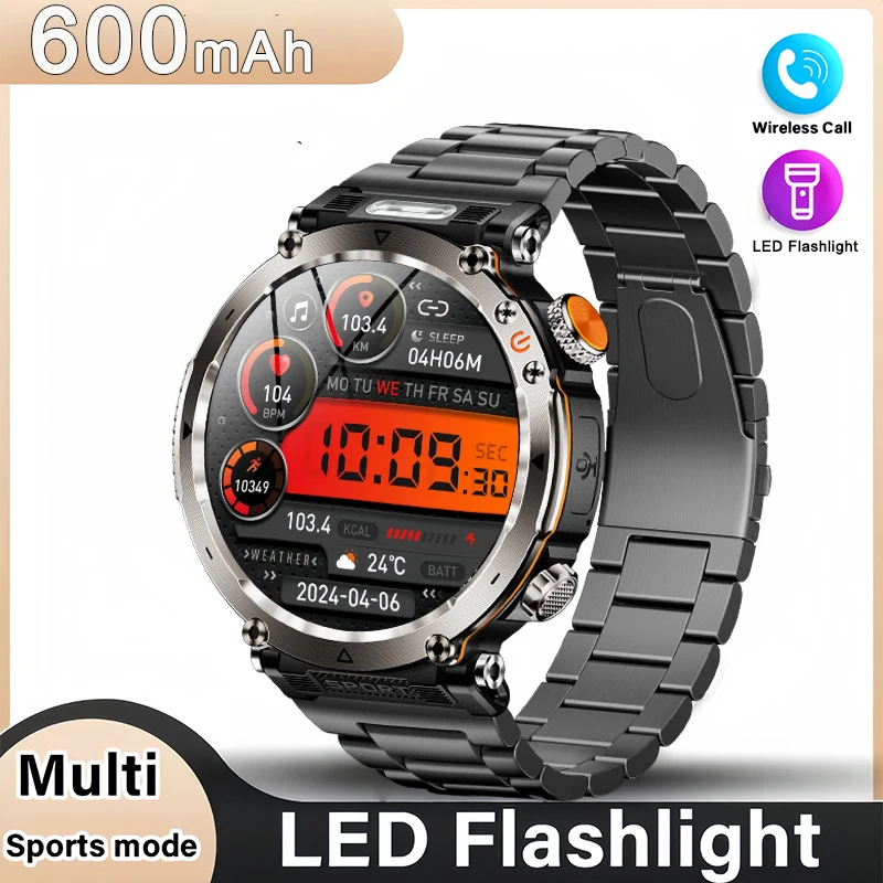 

2025 Popular outdoors GPS Sports Smart Watch Men AMOLED IP69K Waterproof 600mAh LED Flashlight HD Call SmartWatch For Huawei