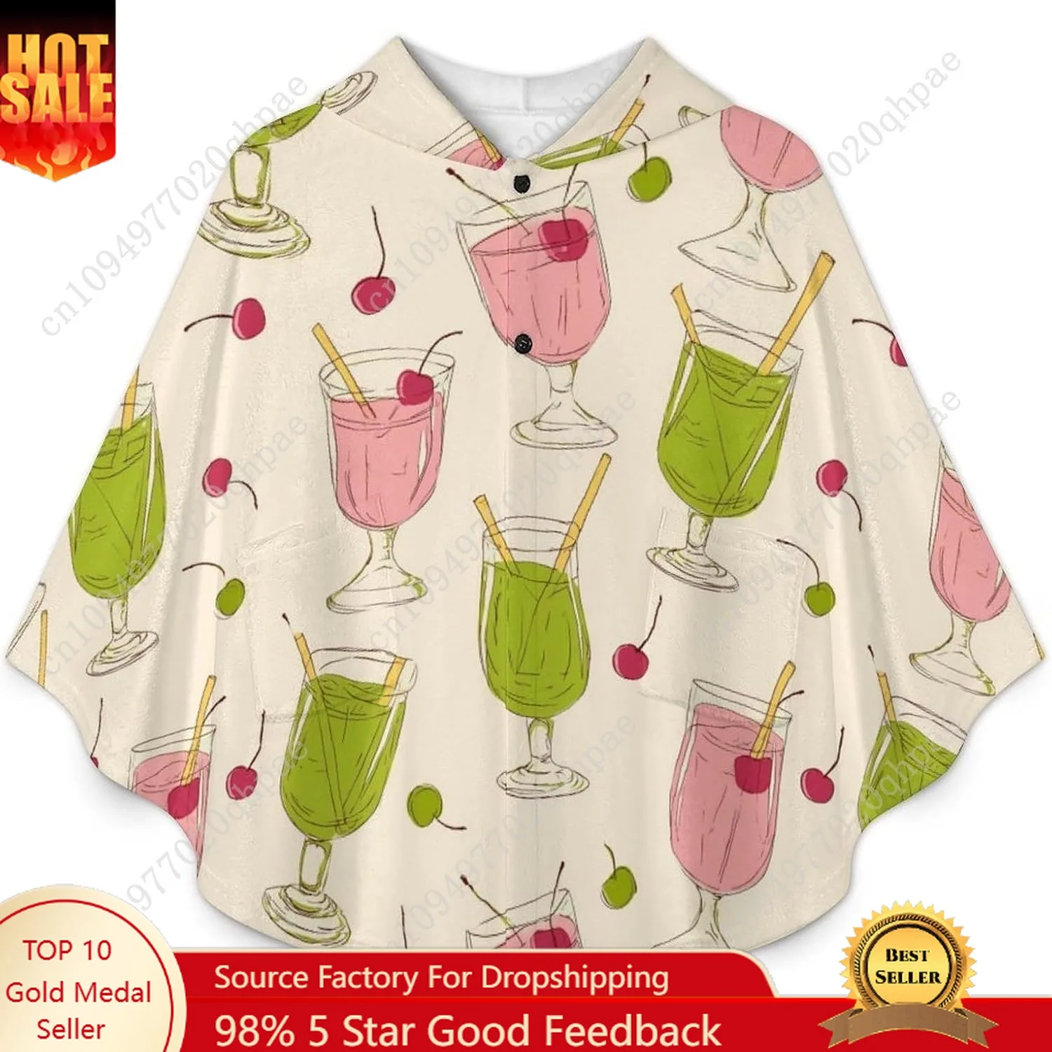 سترة بطانية مريحة من الفلانيل، هوديي كبير الحجم للمشروبات الملونة والكرز مع جيوب للأطفال والمراهقين #1